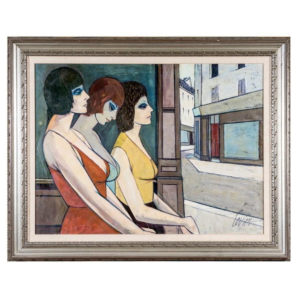 Charles Levier (français, 1920 - 2003) Huile sur toile vue d'une scène de rue française