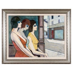 Charles Levier (français, 1920 - 2003) Huile sur toile vue d'une scène de rue française
