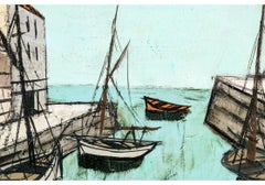 Charles Levier (French, 1920 - 2003) Oil On Canvas Wharf Scene