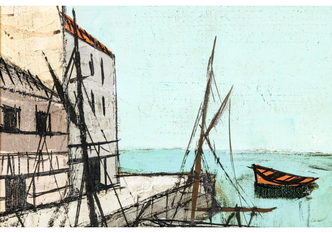 Français Charles Levier (français, 1920 - 2003) Huile sur toile scène de port en vente