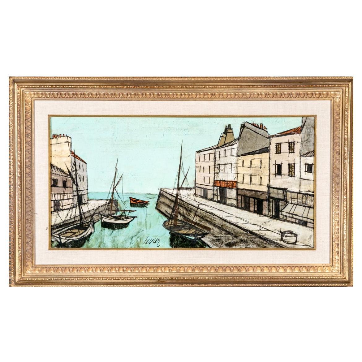 Charles Levier (français, 1920 - 2003) Huile sur toile scène de port en vente