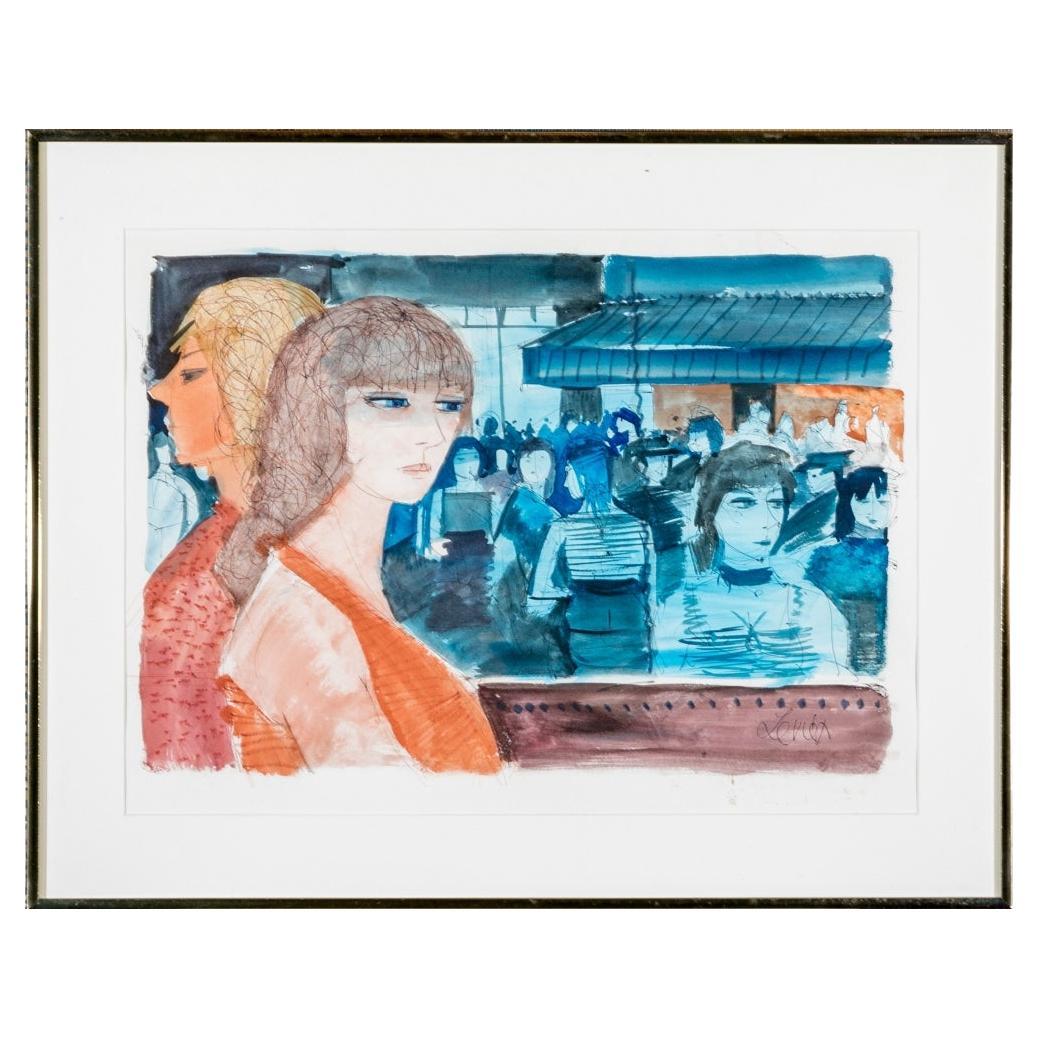Charles Levier (French, 1920 - 2003) - Signed Figural Watercolor & Ink