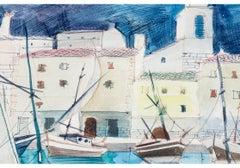 Charles Levier (français, 1920 - 2003) - Aquarelle et encre - Scène côtière signée