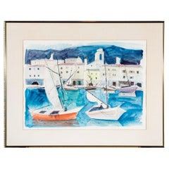 Vintage Charles Levier (French, 1920 - 2003) - Signed Watercolor & Ink Coastal Scene