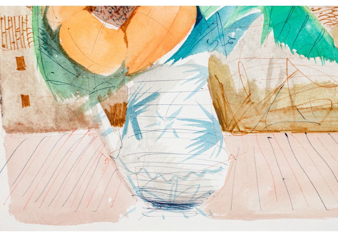 Charles Levier (francés, 1920 - 2003) - Ramillete floral firmado en acuarela y tinta en Bueno estado para la venta en Bridgeport, CT