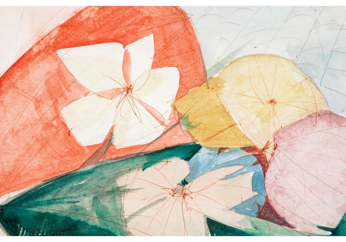 Charles Levier (französisch, 1920– 2003) – signiertes Aquarell- und Tusche Mädchen mit Blumen (Handbemalt) im Angebot