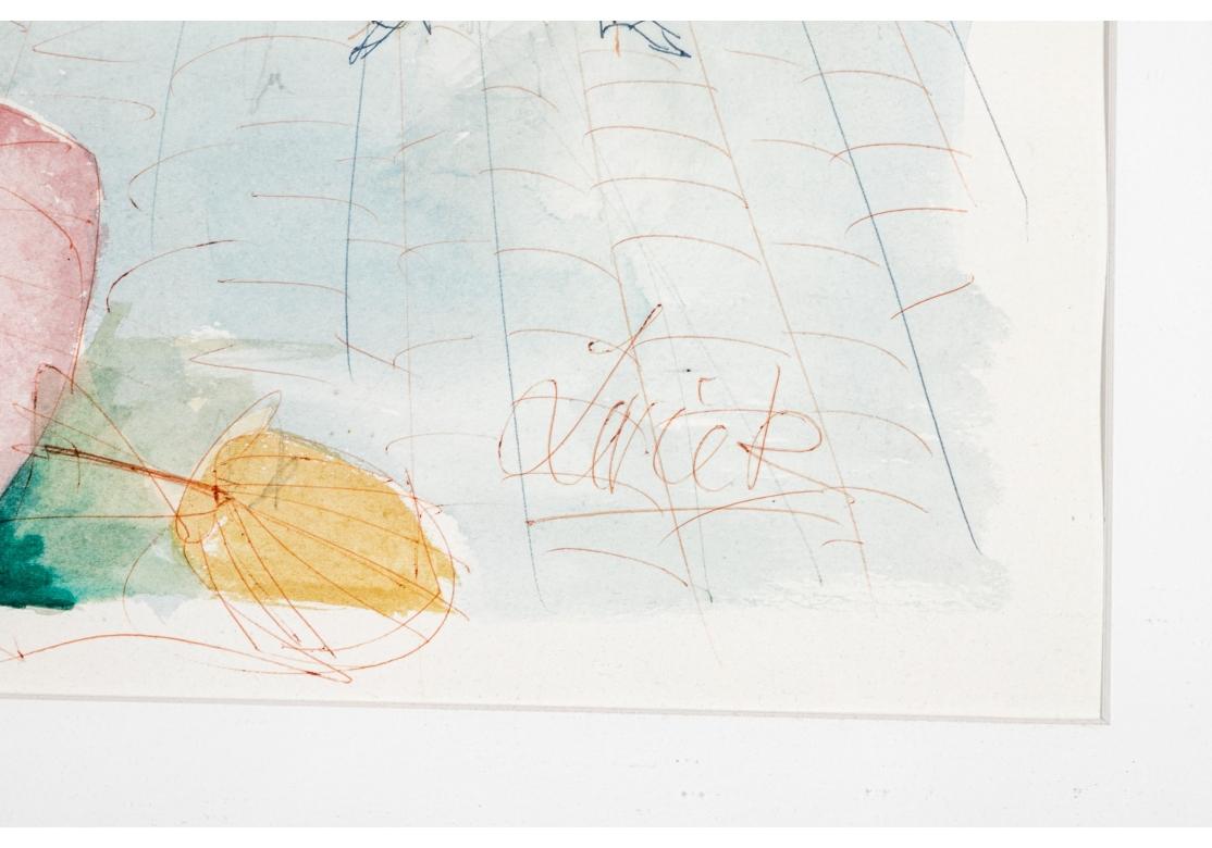 20ième siècle Charles Levier (Français, 1920 - 2003) - Aquarelle et encre « Girl With Flowers » signée en vente