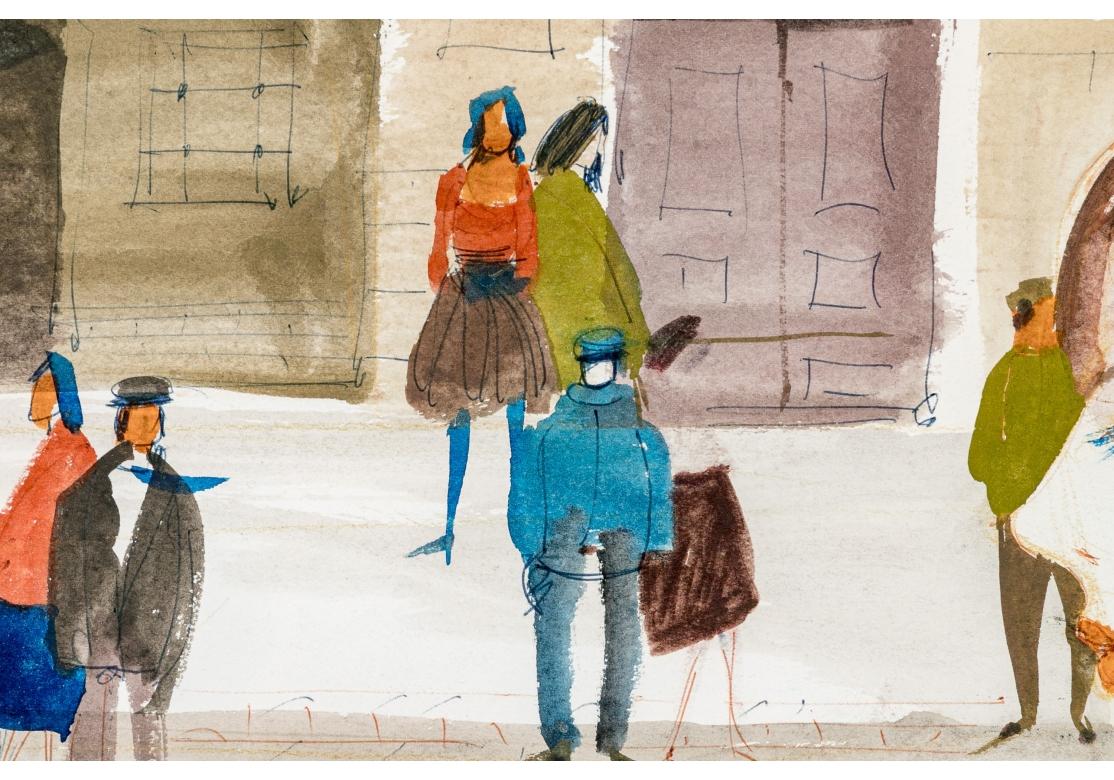 Charles Levier (French, 1920 - 2003) - Signed Watercolor & Ink Street Scene  In Good Condition For Sale In Bridgeport, CT