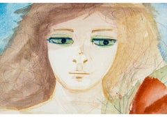 Charles Levier (Français, 1920 - 2003) - Aquarelle d'un nu avec fleurs signée