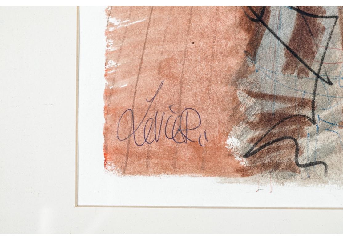 Peint à la main Charles Levier (Français, 1920 - 2003) - Aquarelle d'un nu avec fourrure signée en vente
