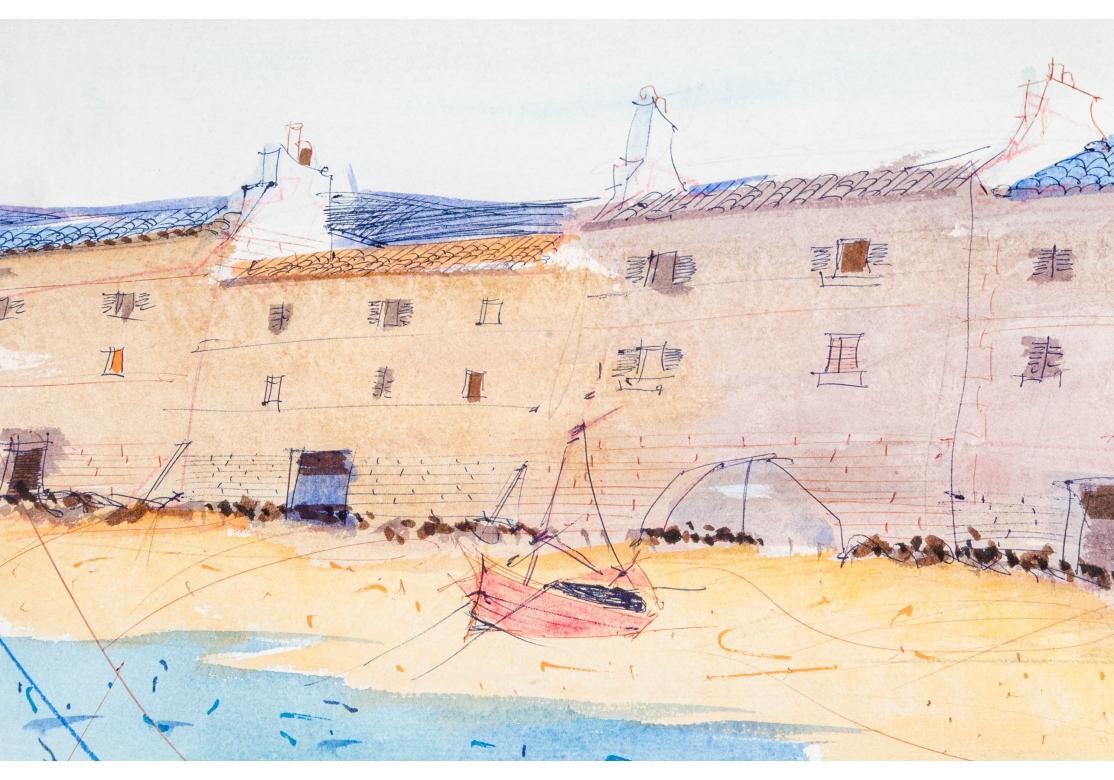 Charles Levier (French, 1920 - 2003) Watercolor & Ink 2 Woman Coastal Scene For Sale 2