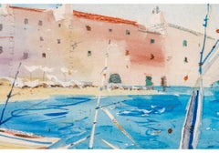 Charles Levier (French, 1920 - 2003) - Watercolor & Ink Boat Marina