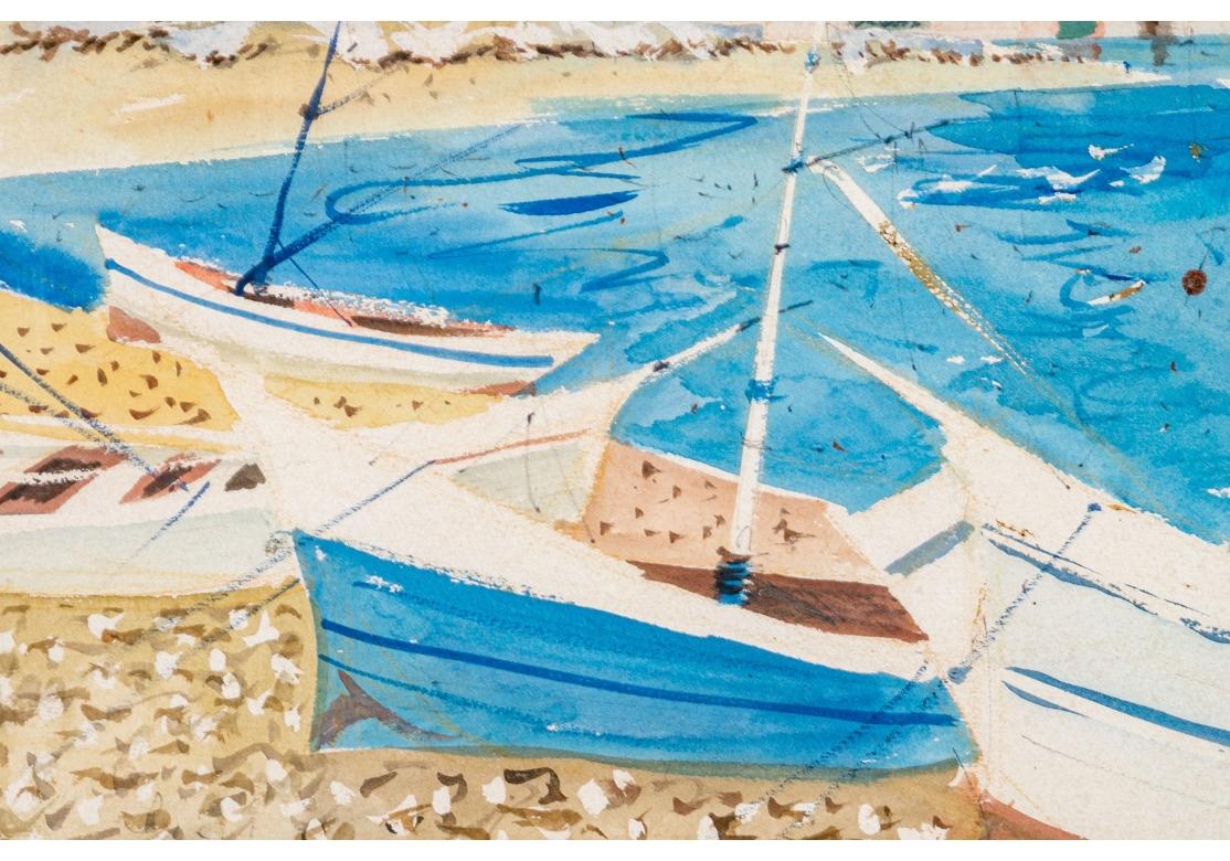 Mid-Century Modern Charles Levier (French, 1920 - 2003) - Watercolor & Ink Boat Marina For Sale