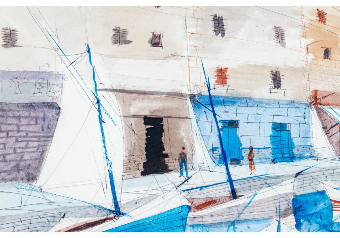 Charles Levier (francés, 1920 - 2003) - Acuarela y tinta Barco Marina Francés en venta