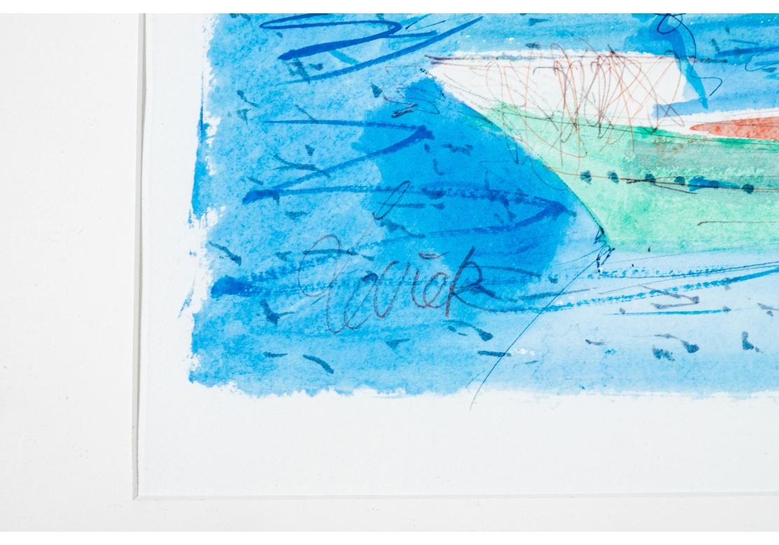 Charles Levier (francés, 1920 - 2003) - Acuarela y tinta Barco Marina en venta 1
