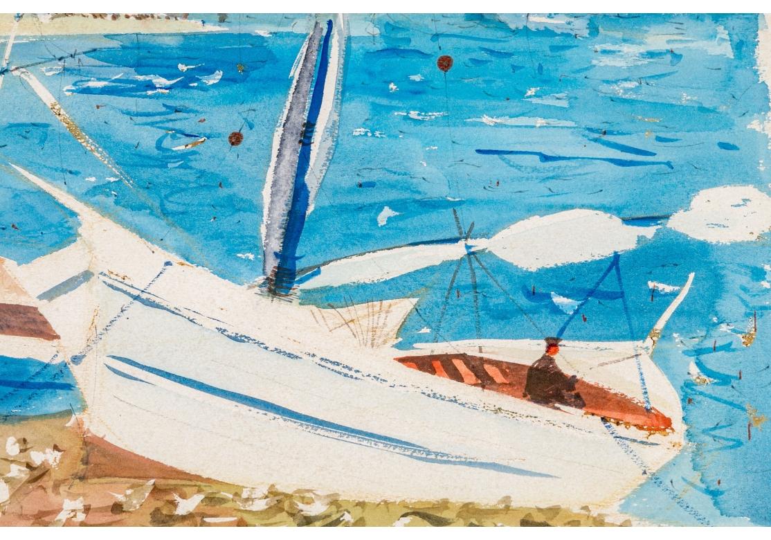 Charles Levier (French, 1920 - 2003) - Watercolor & Ink Boat Marina For Sale 2