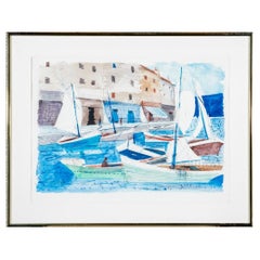 Charles Levier (Français, 1920 - 2003) - Aquarelle et bateau Marina