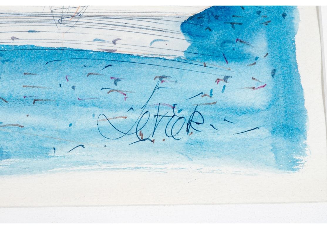 Charles Levier (français, 1920 - 2003), aquarelle et encre - Scène côtière avec Marina en vente 4