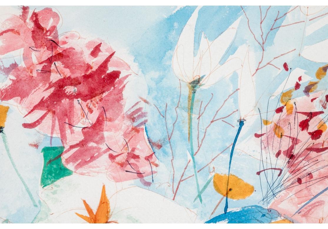 Charles Levier (francés, 1920 - 2003) Acuarela y tinta Ramo floral siglo XX en venta