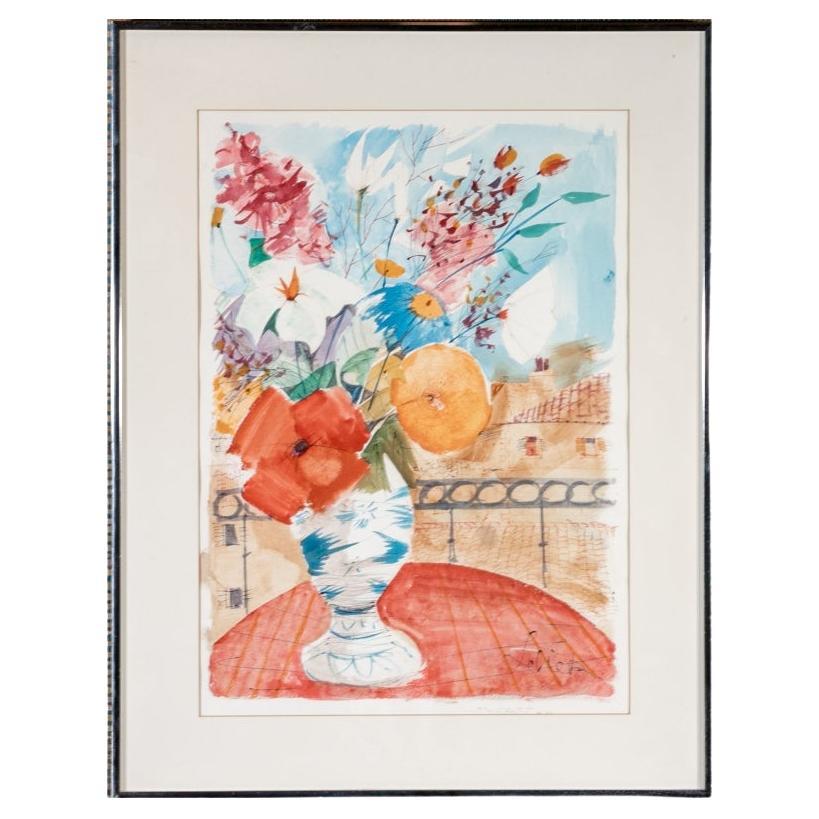 Charles Levier (French, 1920 - 2003) Watercolor & Ink Floral Bouquet For Sale