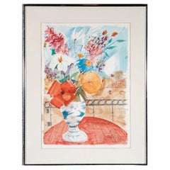 Used Charles Levier (French, 1920 - 2003) Watercolor & Ink Floral Bouquet