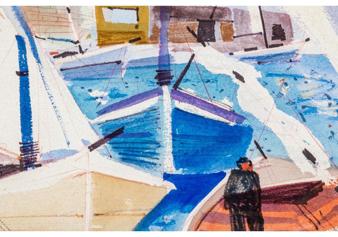 Charles Levier (francés, 1920 - 2003) - Escena costera marina en acuarela y tinta en venta 4