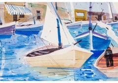 Charles Levier (French, 1920 - 2003) - Watercolor & Ink Marina Coastal Scene