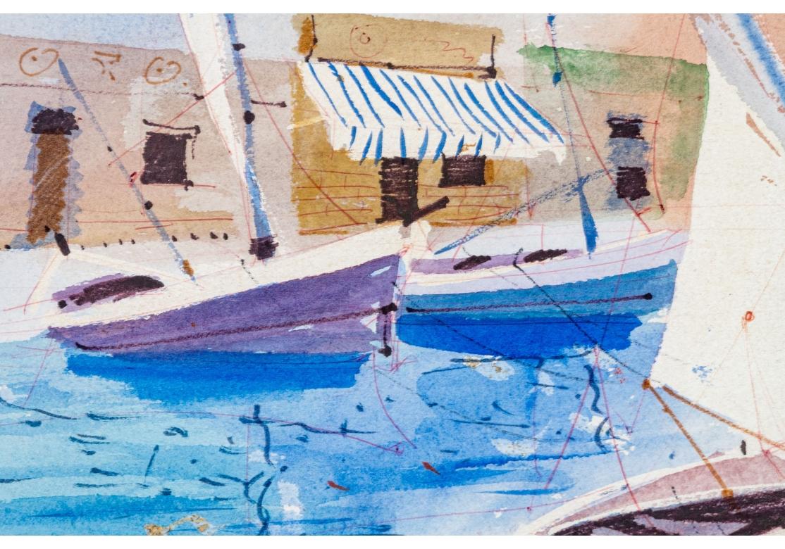 Charles Levier (French, 1920 - 2003) - Watercolor & Ink Marina Coastal Scene For Sale 3
