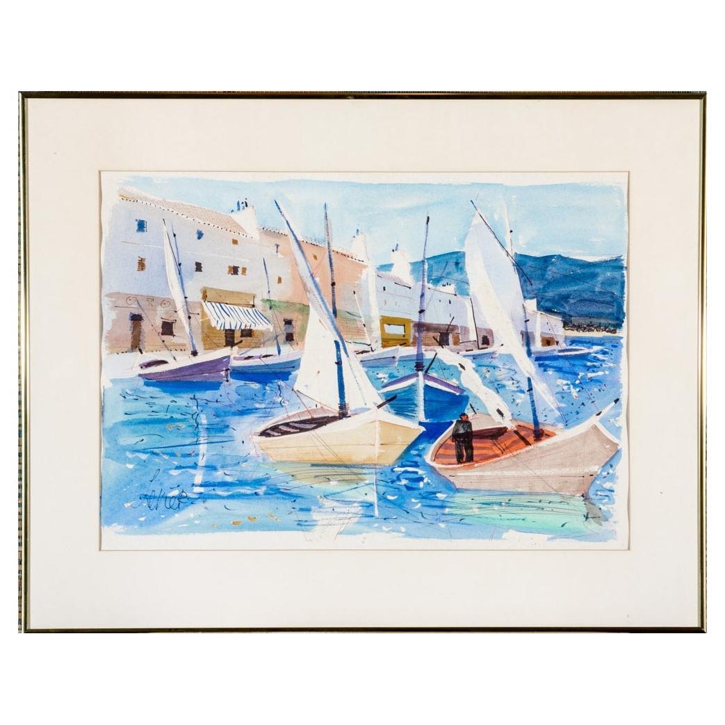 Charles Levier (französisch, 1920 - 2003) - Aquarell- und Tinte- Marina- Küstensszene