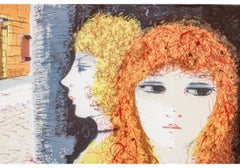 Charles Levier (French, 1920 - 2003) Woman With Bouquet Limited Ed. Lithograph