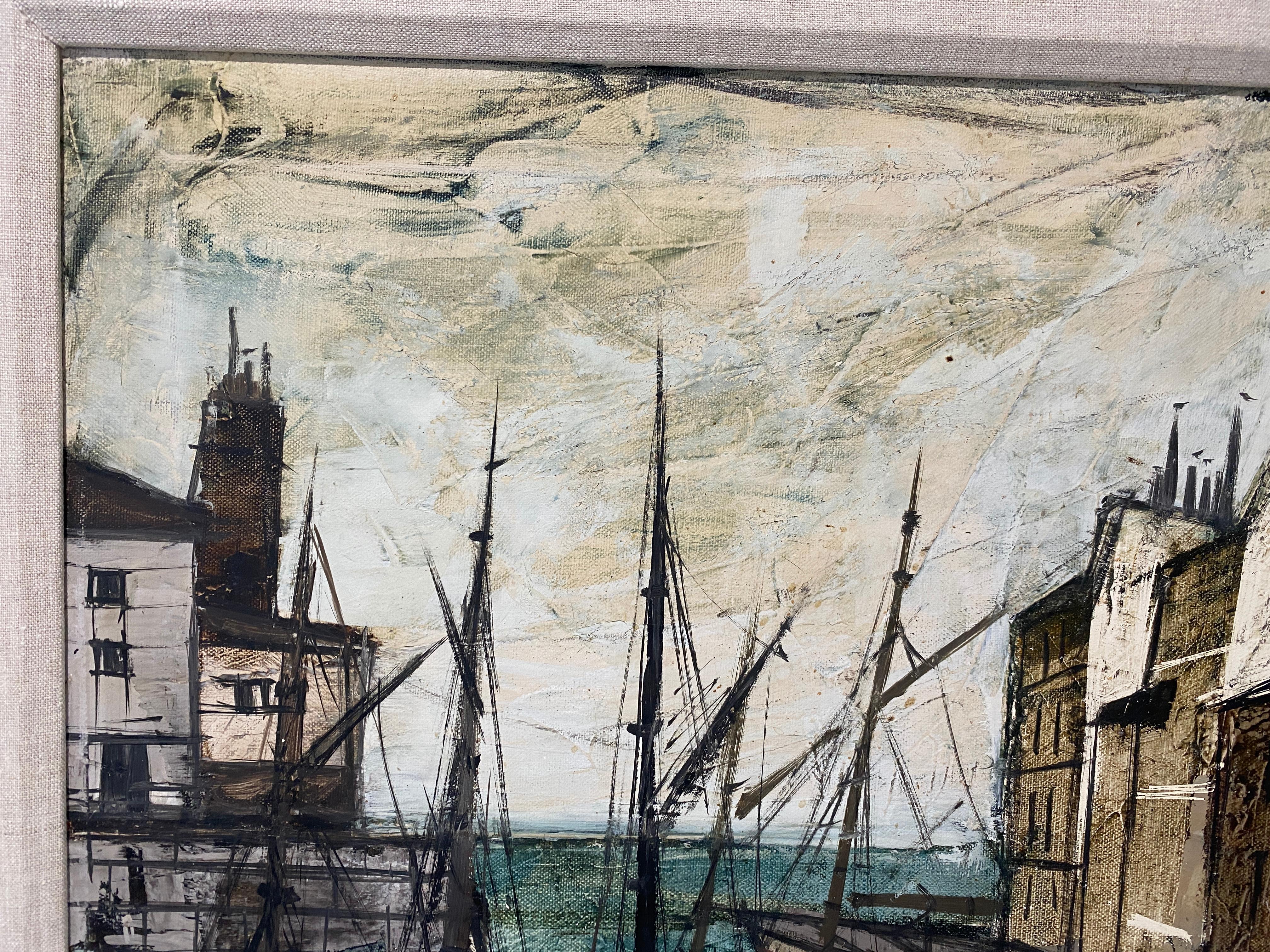 Peint à la main Peinture de Charles Levier représentant des ports et des bateaux français  en vente