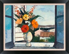 "Bouquet de Printemps" Grande peinture de paysage à 4 feuilles de Charles Levier:: encadrée