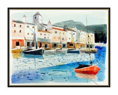 Charles Levier French Water Seascape Signed Original Gouache Painting Artwork