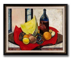Charles Levier "La Nappe" Signiertes Öl auf Leinwand Stilleben mit Melone ca. 1965