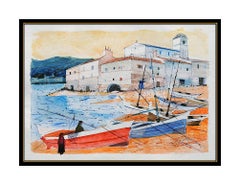 Charles Levier Large Original French Seascape Gouache Painting Signed Artwork