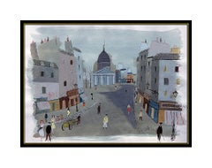 Charles Levier Large Original Paris France Cityscape Gouache Painting Signed Art