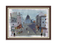 Charles Levier Large Original Paris France Cityscape Gouache Painting Signed Art