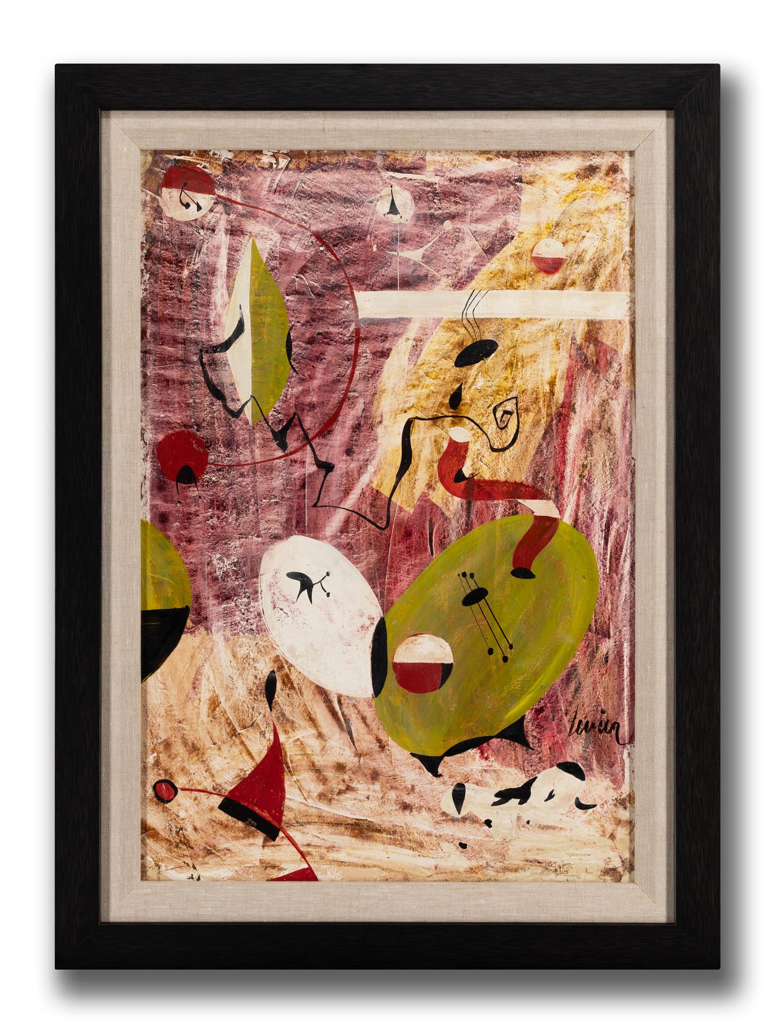 Charles Levier [Mélodie cosmique] circa 1955 firmato olio su tavola, surrealista in vendita 1