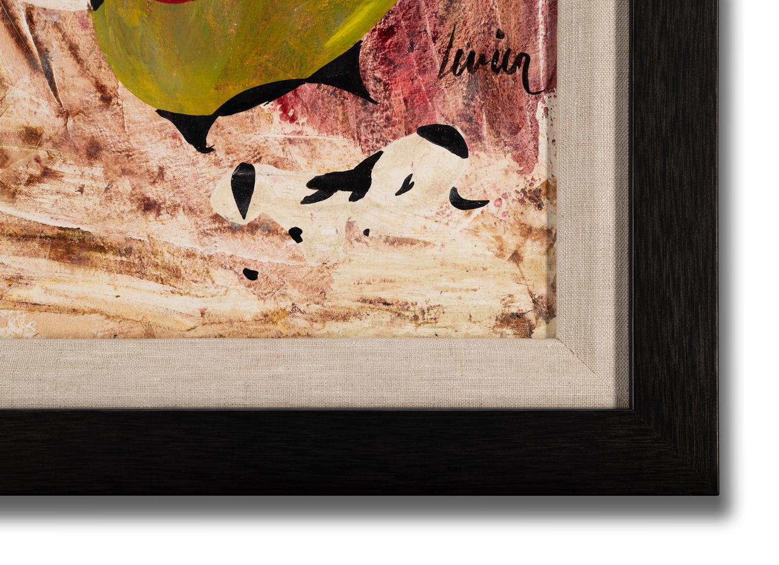 Charles Levier [Mélodie cosmique] circa 1955 firmato olio su tavola, surrealista in vendita 5