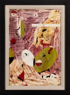 Charles Levier [Mélodie cosmique] circa 1955 firmato olio su tavola, surrealista
