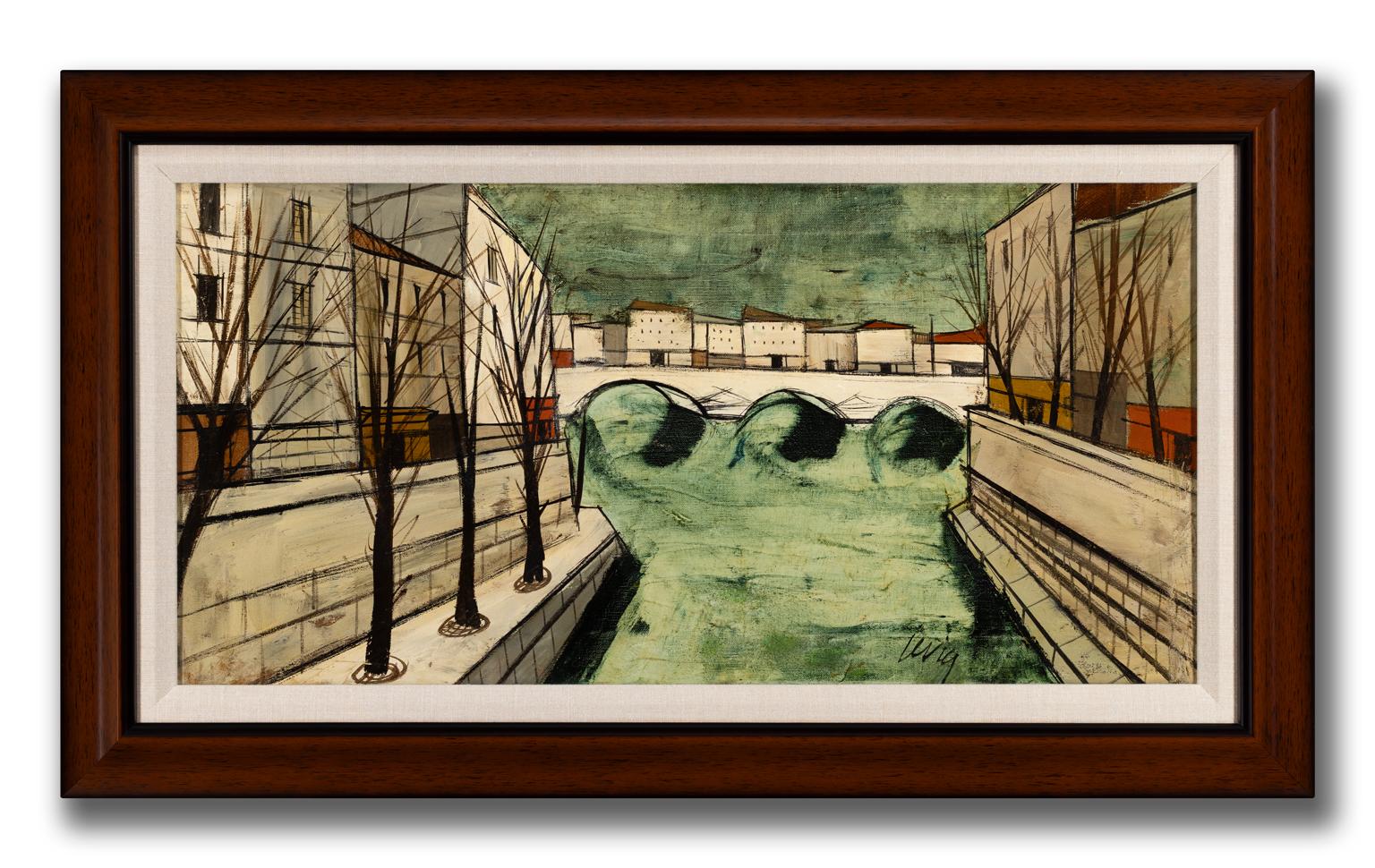 Peinture à l'huile de Charles Levier représentant une scène de canaux français, signée vers 1955 en vente 1