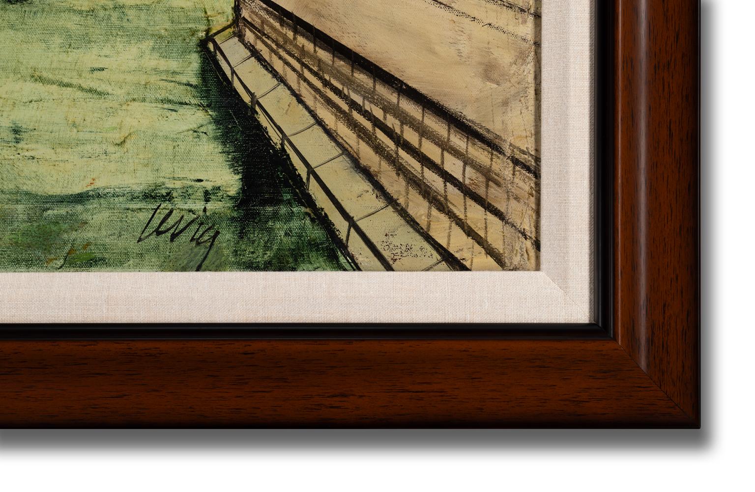 Peinture à l'huile de Charles Levier représentant une scène de canaux français, signée vers 1955 en vente 4