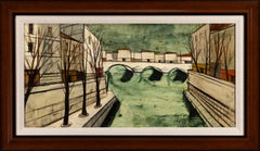 Charles Levier Midcentury Oil Painting of French Canal Scene, Signed c. 1955