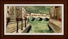 Charles Levier Midcentury Oil Painting of French Canal Scene, Signed c. 1955