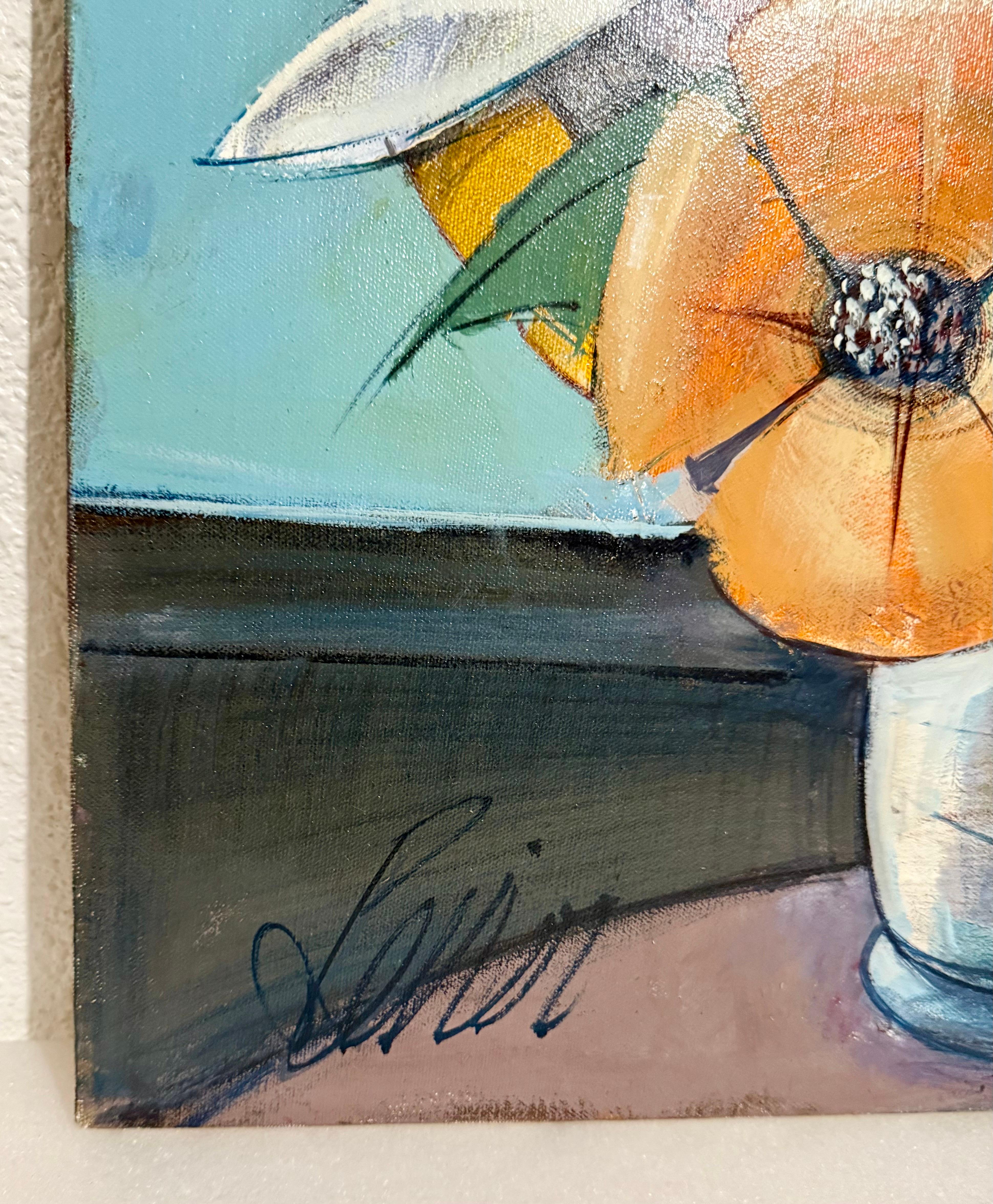 Charles Levier Modernist Artist Vase of Flowers in Bloom Window Paris Modernism en vente 3