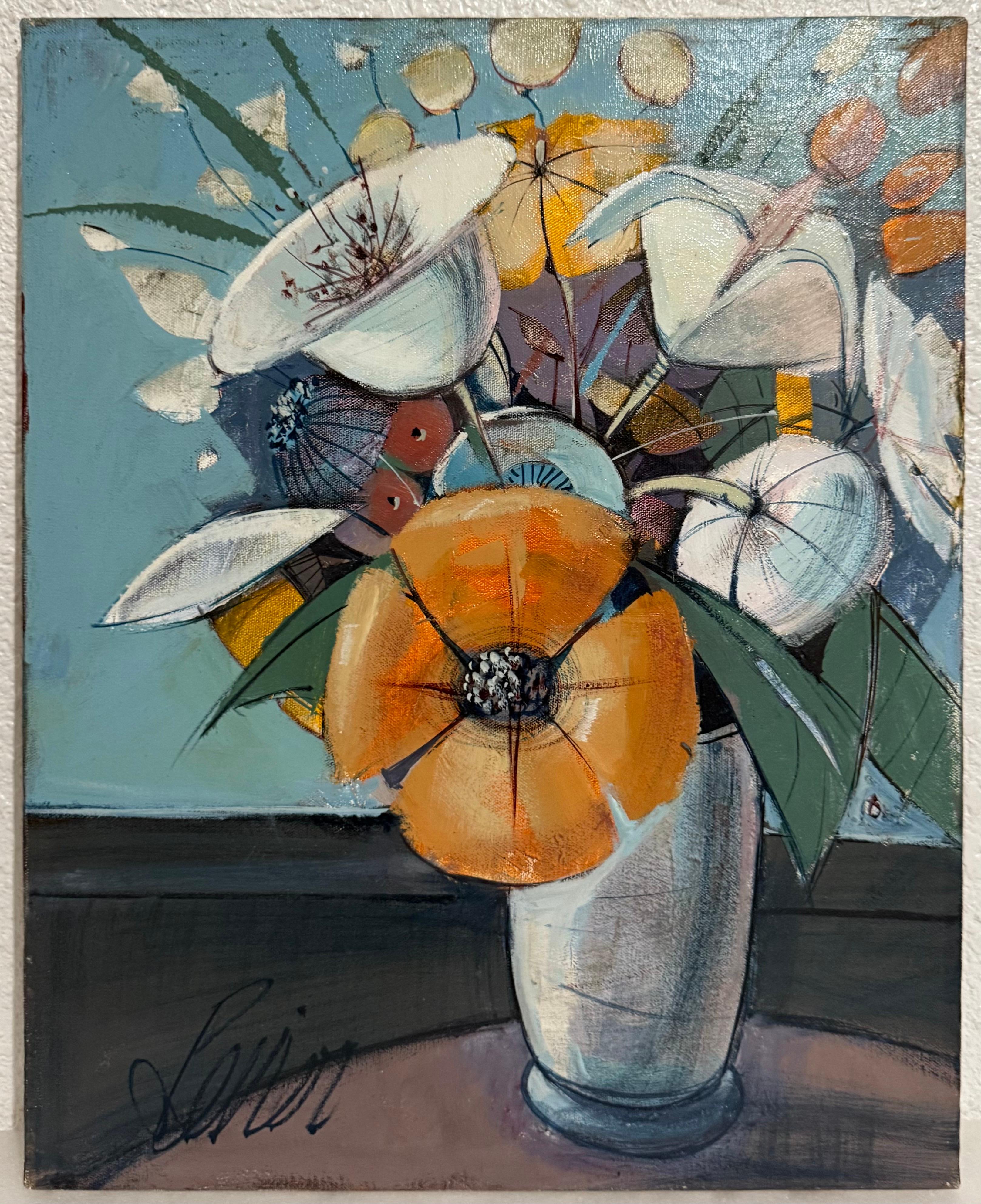 Charles Levier Modernist Artist Vase of Flowers in Bloom Window Paris Modernism en vente 6