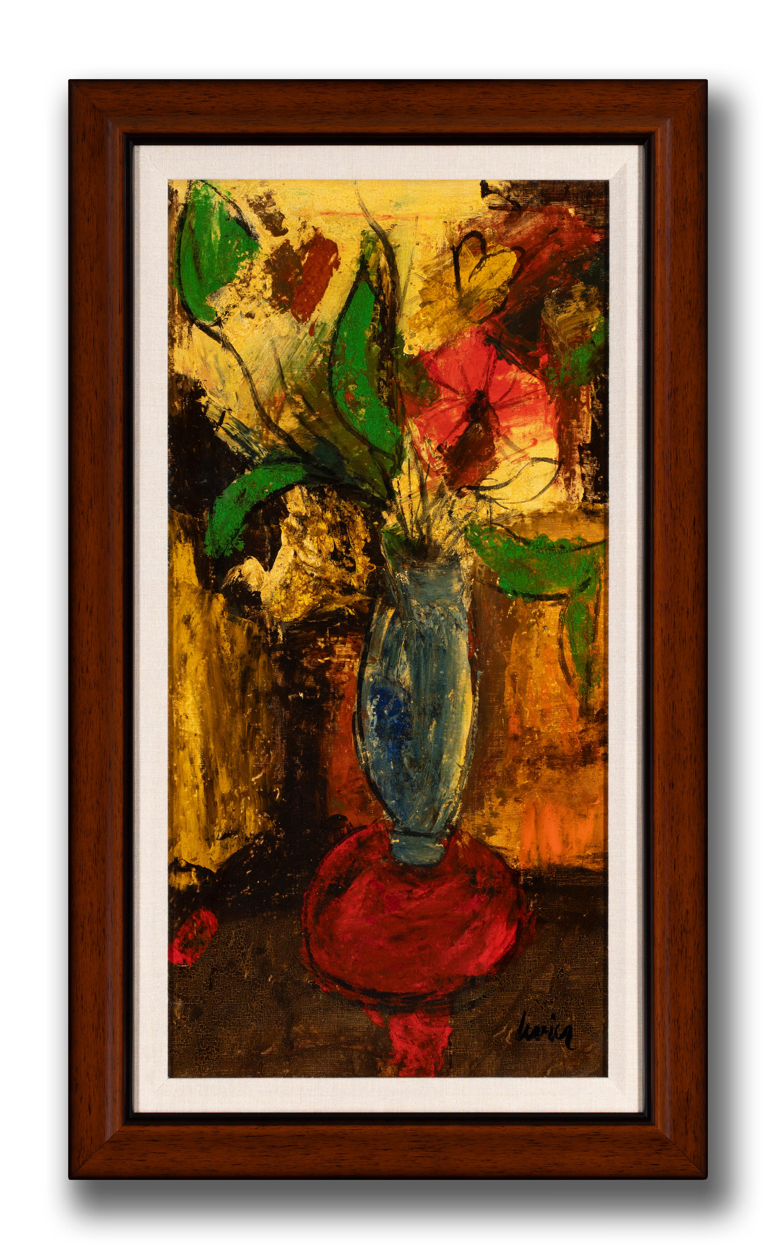 Charles Levier Peinture à l'huile, signée Nature morte florale du milieu du siècle, encadrée c. 1955 en vente 1