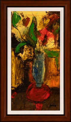 Charles Levier Oil Painting, Signed Midcentury Floral Still Life, Framed c. 1955