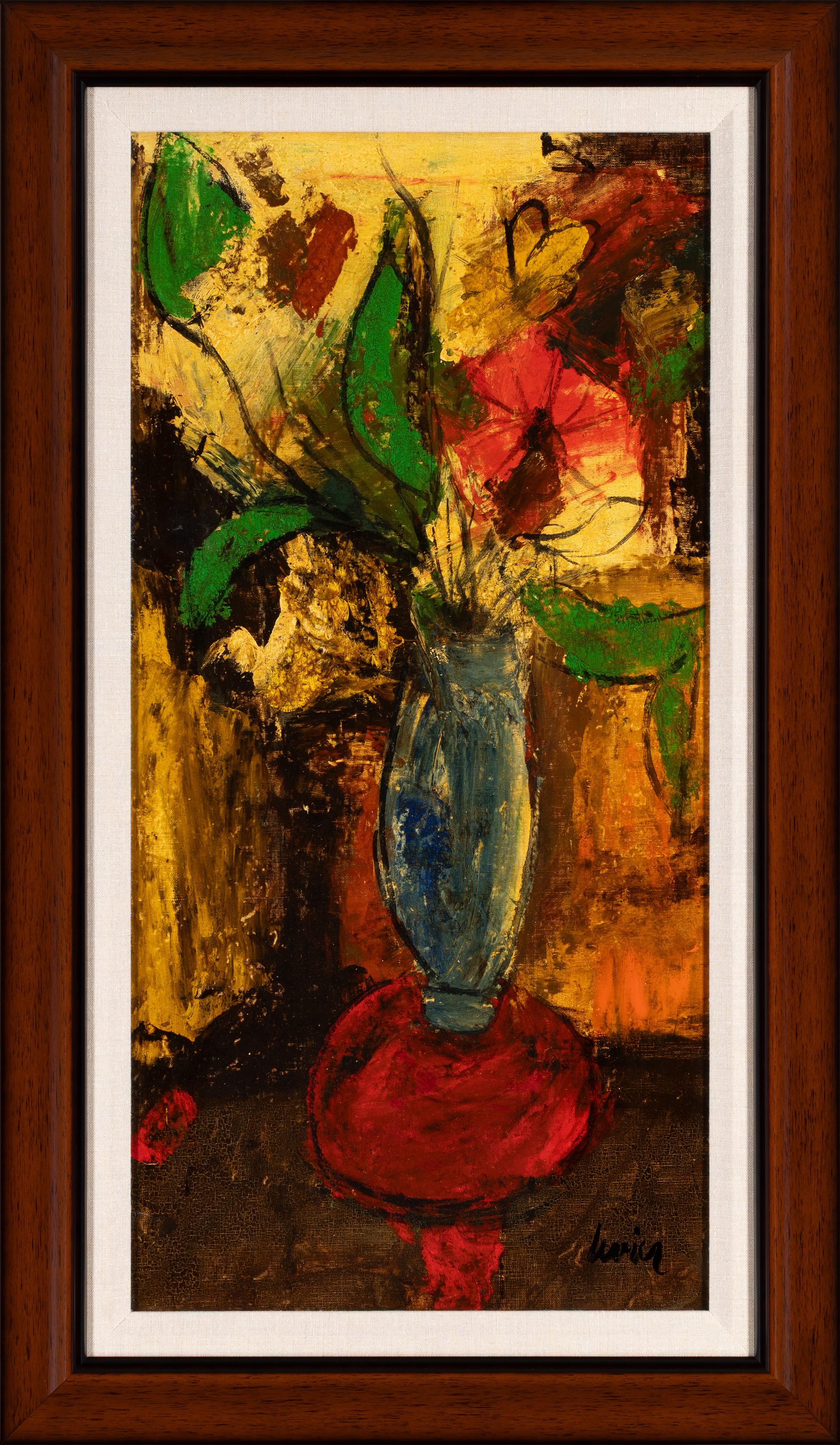 Charles Levier Oil Painting, Signed Midcentury Floral Still Life, Framed c. 1955