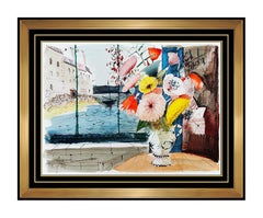 CHARLES LEVIER Original Gouache PAINTING Signed Floral Still Life oil Art LARGE